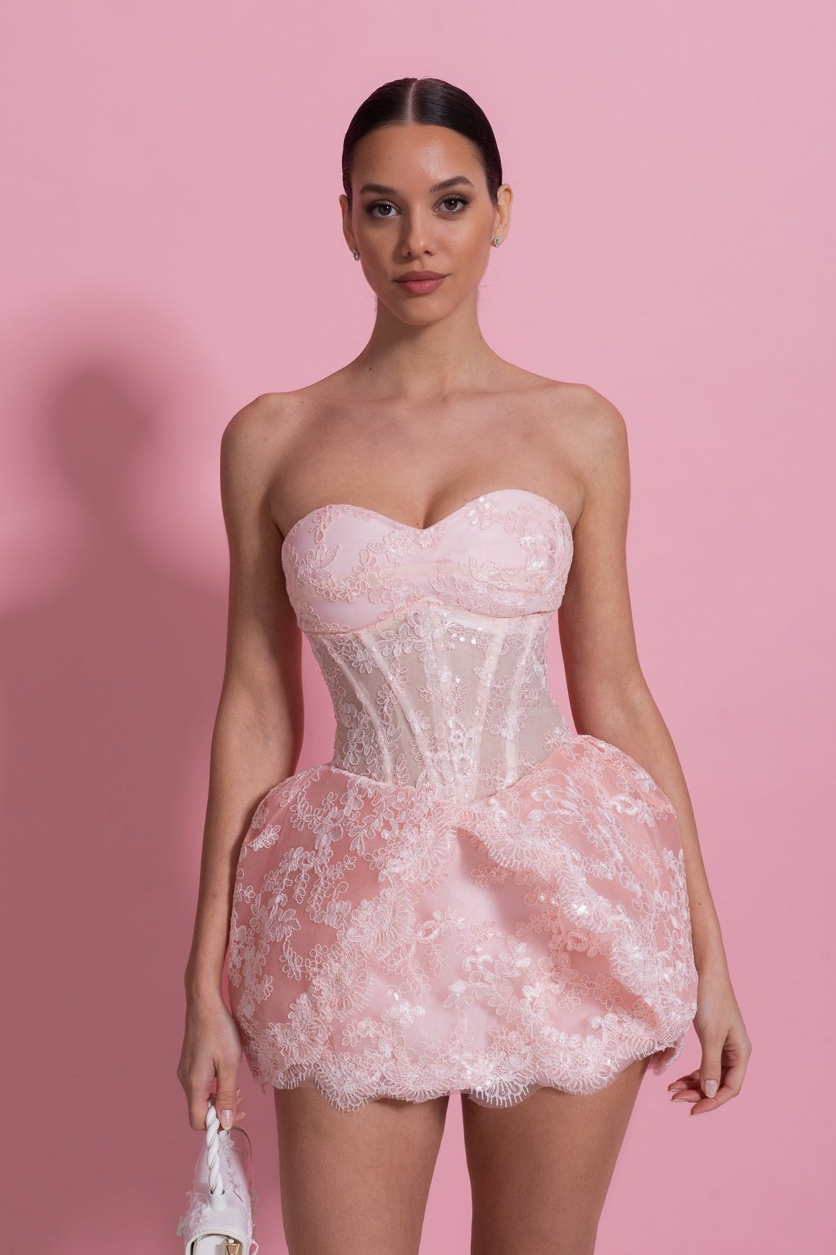Strapless Lace Mini Dress - Blush Pink - View 4