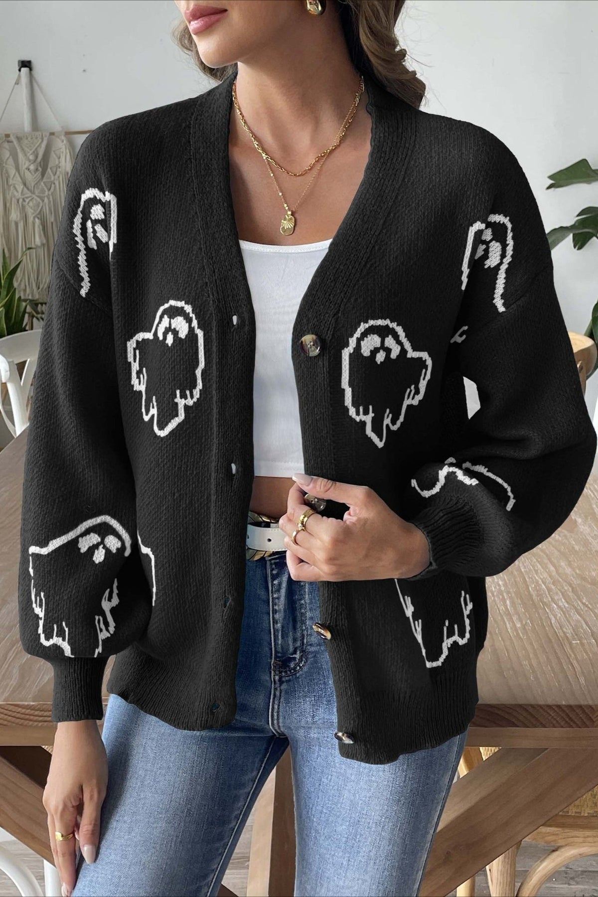 Jacquard Button Cardigan