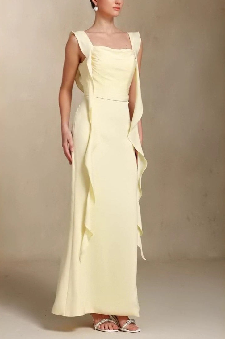 Square Neck Ruffle Trim Mermaid Gown - View 6