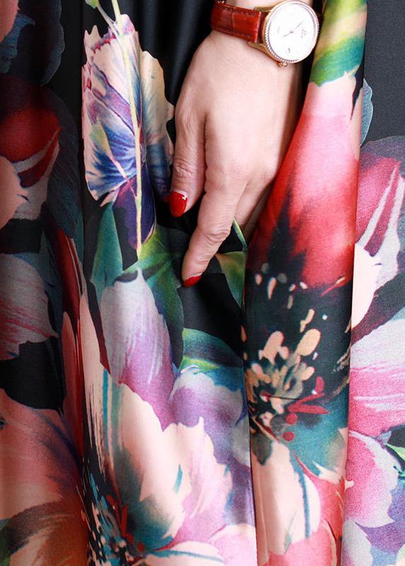 Floral Print Stand Collar Batwing Sleeve Oversized Kaftan Maxi Dress - View 5