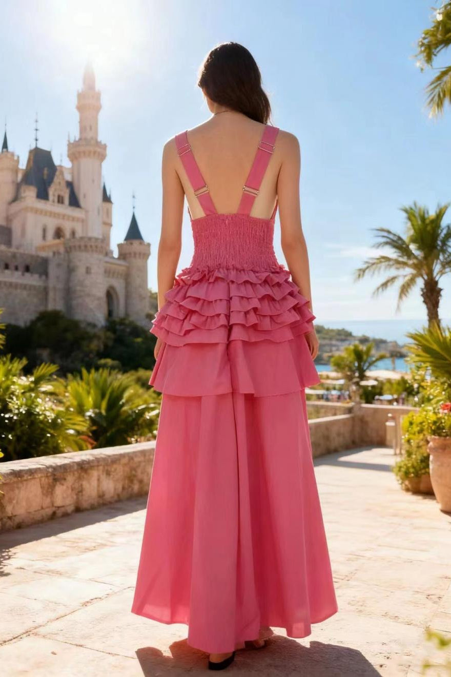 Deep V-Neck Sleeveless Corset Tiered Fit and Flare Midi Dress - View 22