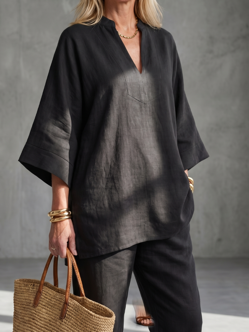 Notch V-Neck Tunic Top and Pants Two Piece Set 7