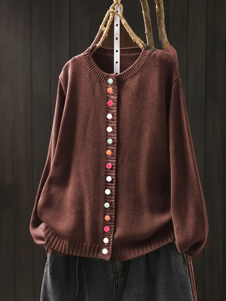Round Neck Pom Button Front Knit Cardigan 6