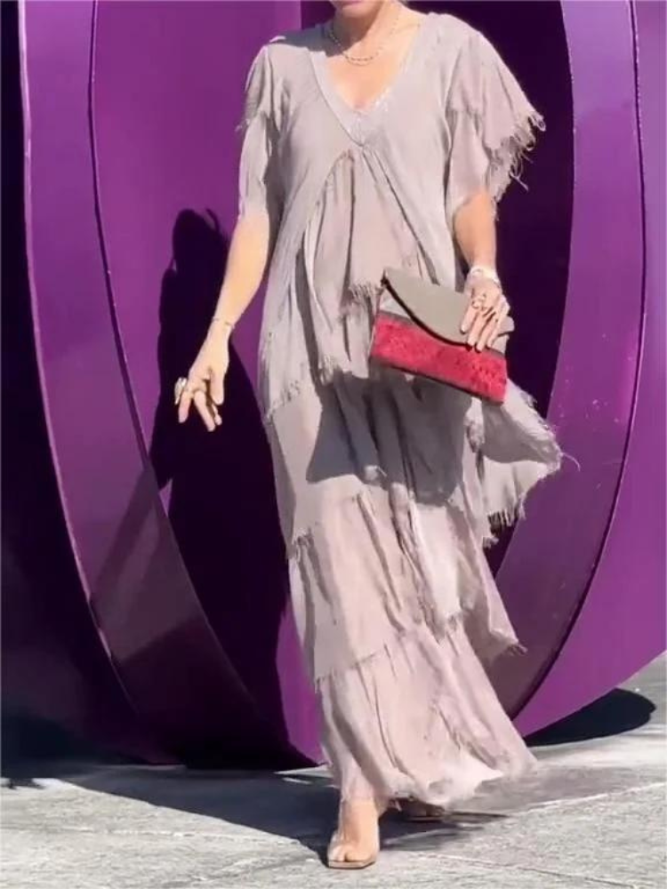 V-Neck Flutter Sleeve Tiered Ruffle Maxi Dress 13