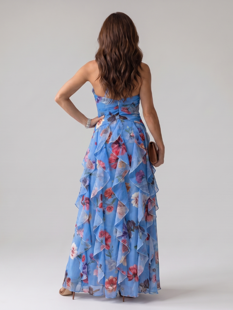 Halter Neck Ruffle Floral Maxi Dress 6