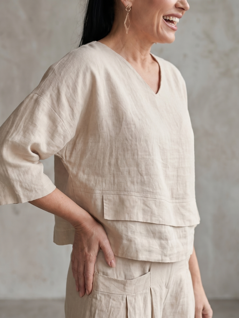 V-Neck Layered Top and Wide Leg Pants Two Piece Set 6