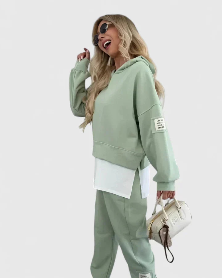 Hooded Layered Hem Sweatshirt and Jogger Two Piece Set
