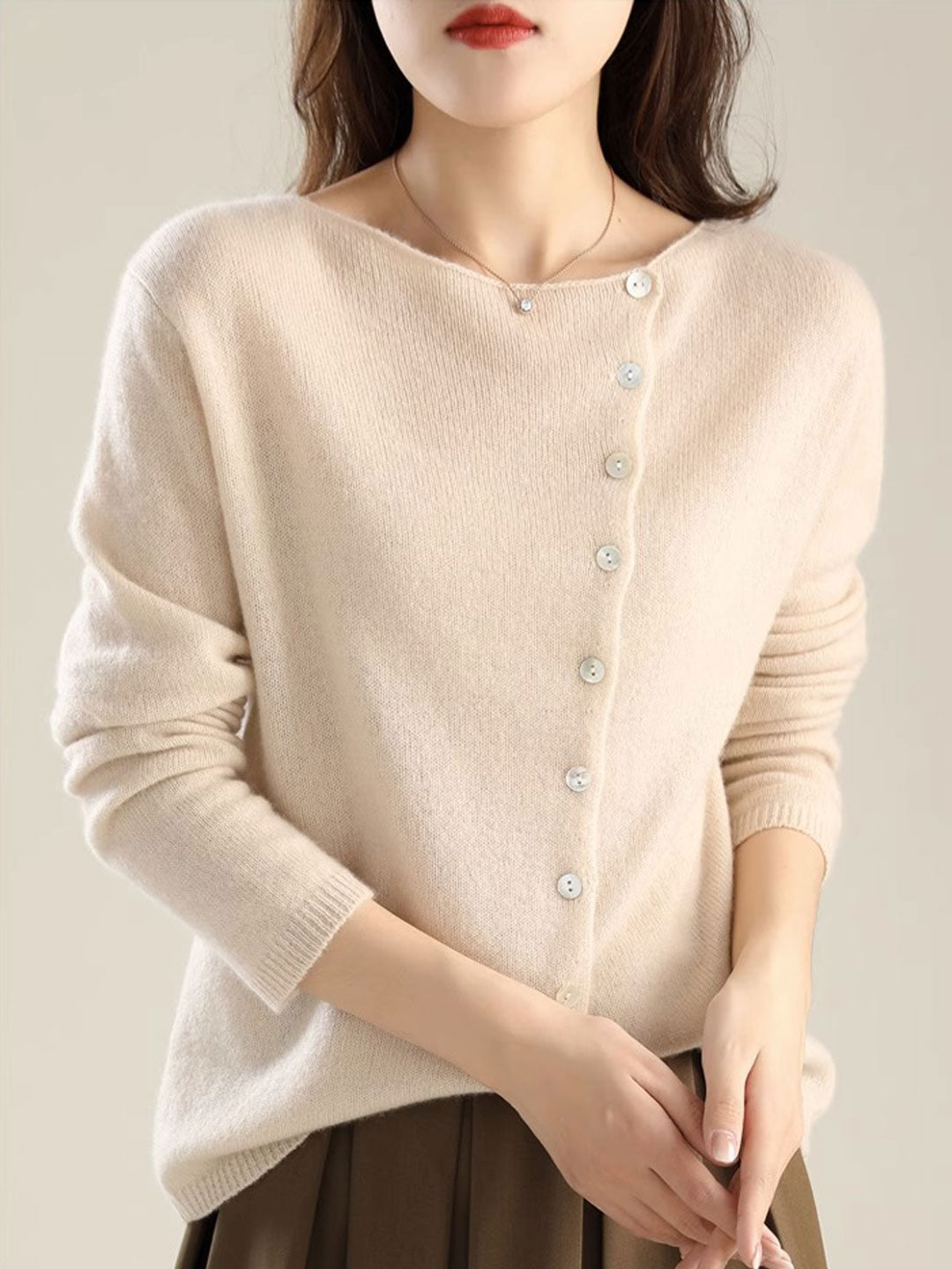 Fold Over Collar Button Front Knit Cardigan 9