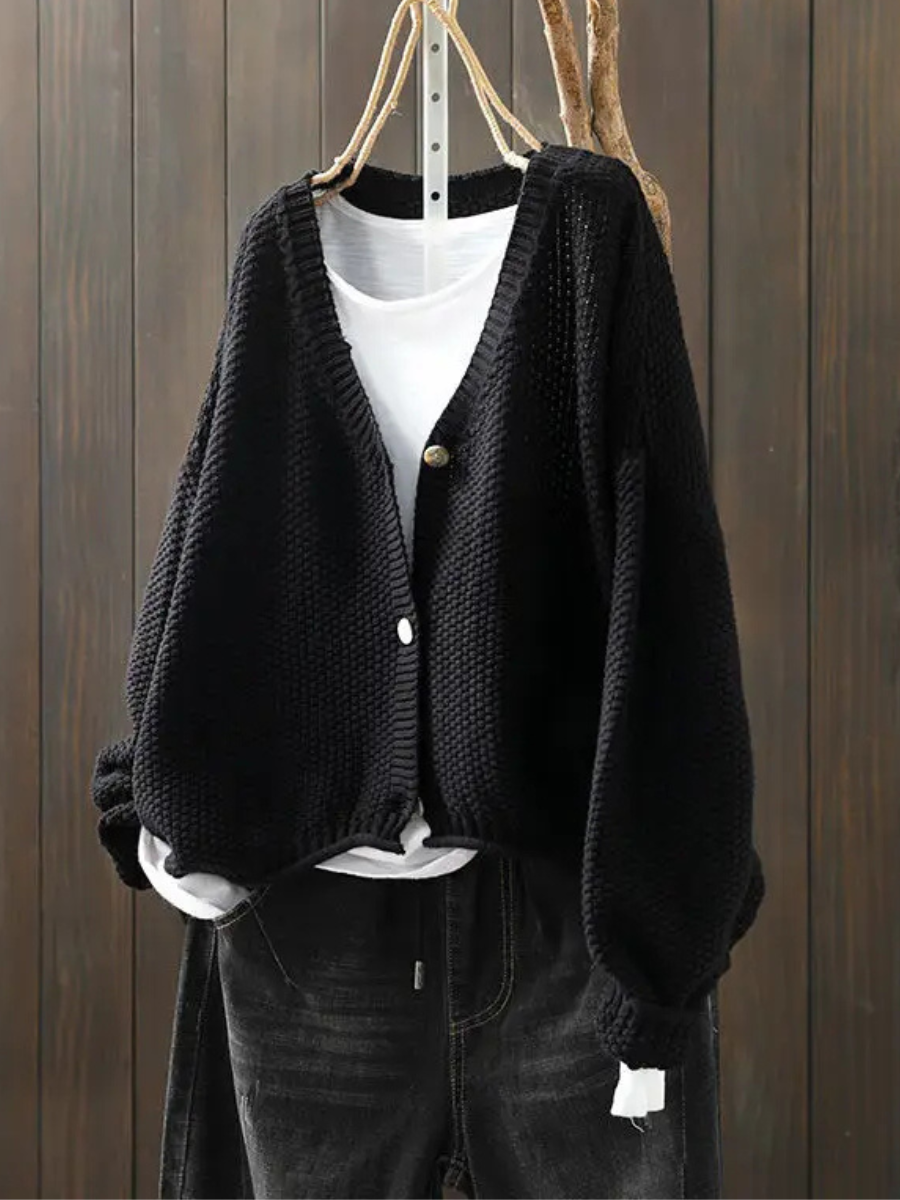V-Neck Button Front Chunky Knit Oversized Cardigan 6