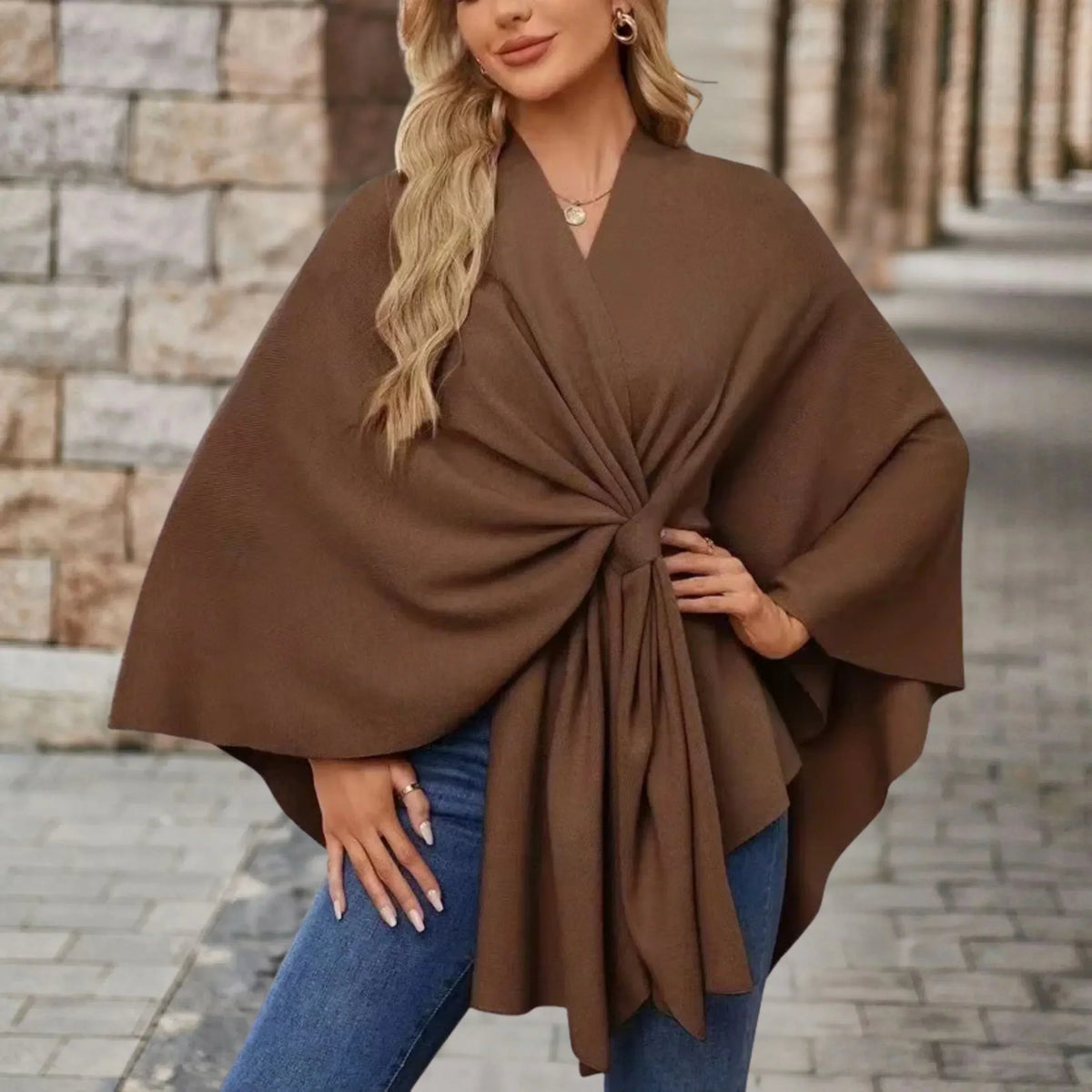 Twist Front Open Draped Cape Poncho 7