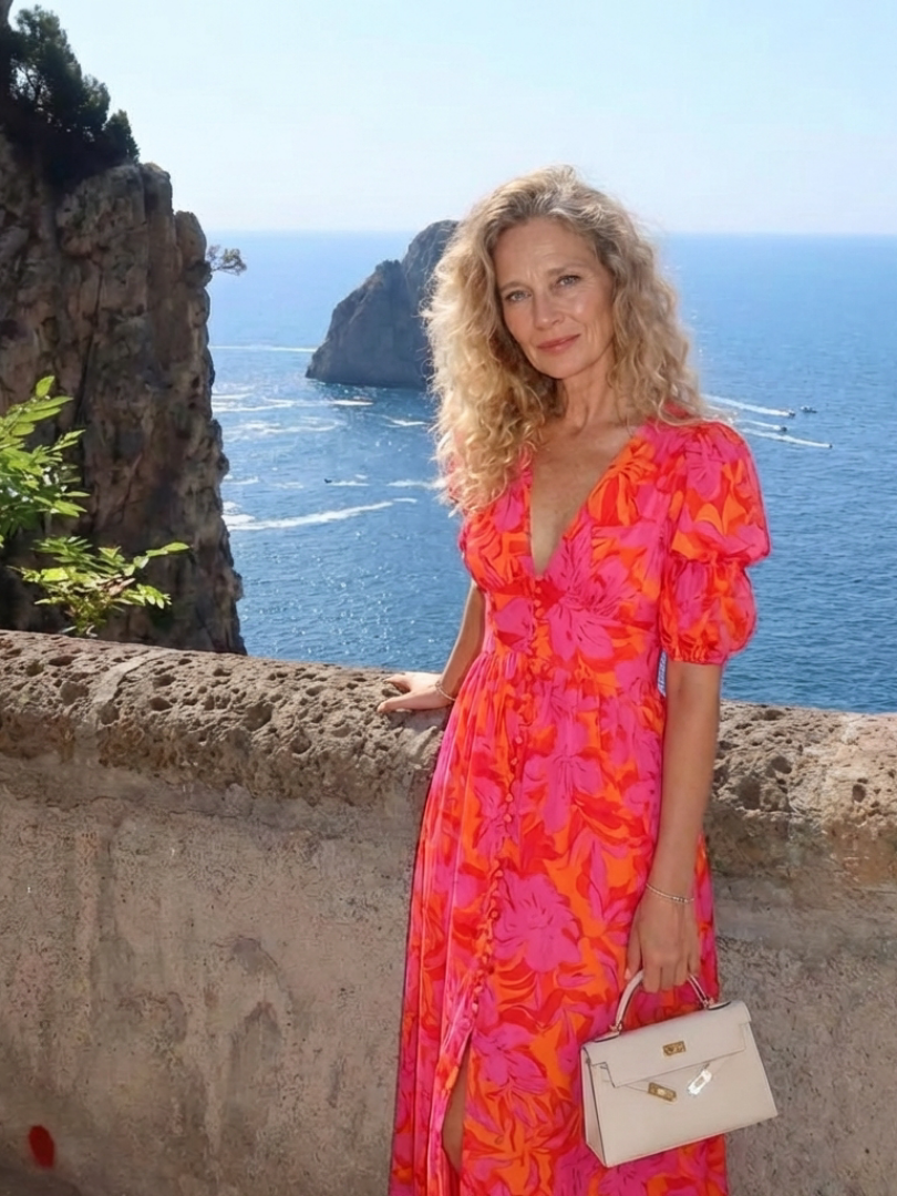 Floral V-Neck Puff Sleeve Button Front Midi Dress 7
