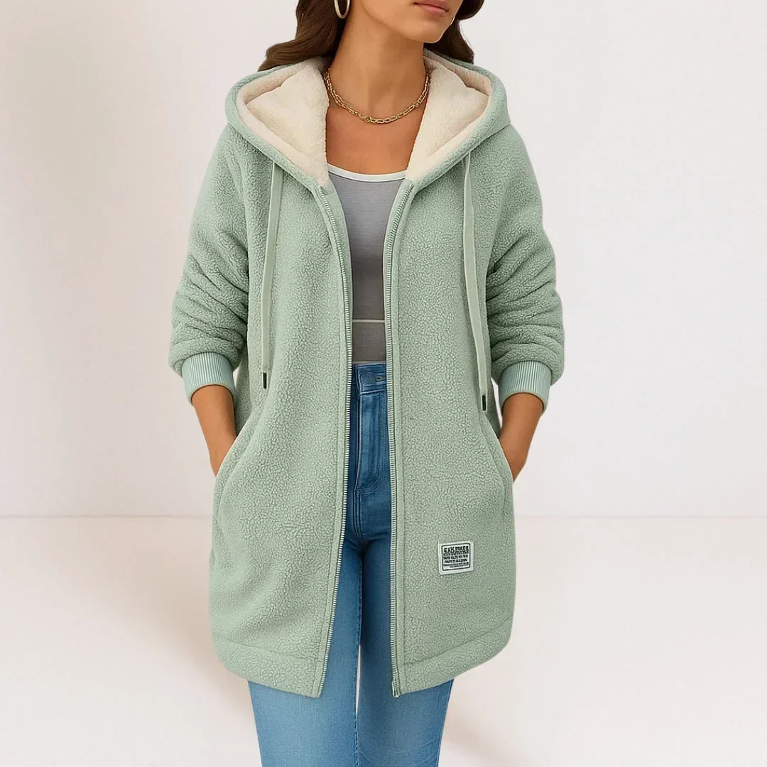Hooded Zip Front Sherpa Fleece Longline Jacket 2