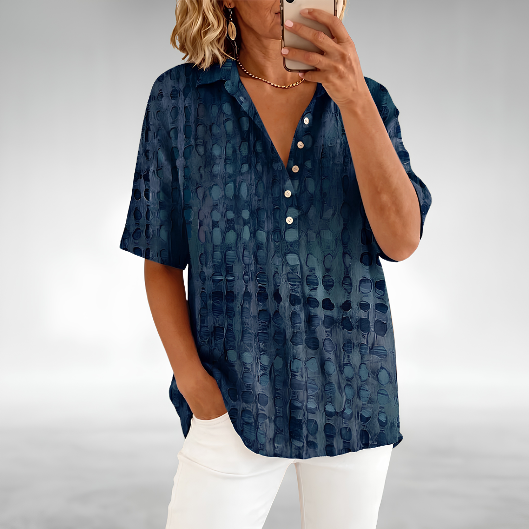 Abstract Print Collared Button Front Short Sleeve Blouse 7