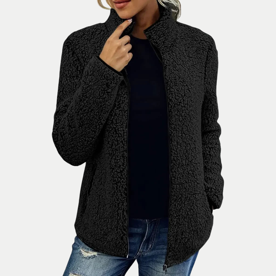 Zip Front Stand Collar Sherpa Fleece Jacket 7