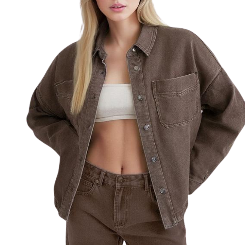 Button Front Chest Pocket Oversized Denim Jacket 7