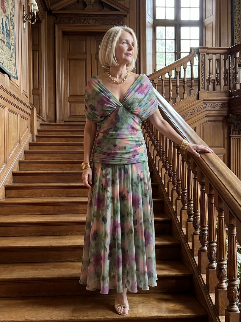 Floral Print Off Shoulder Twist Front Ruched Maxi Dress 16