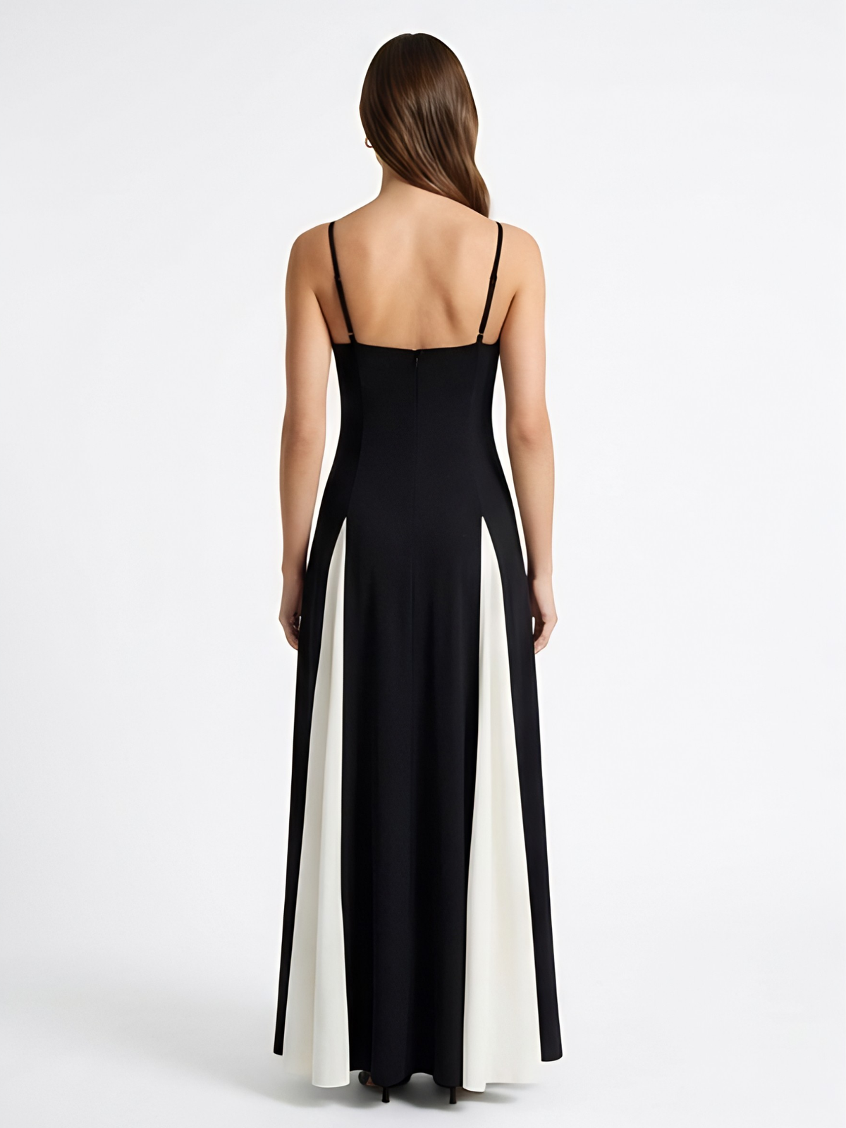 Spaghetti Strap Sweetheart Neck Contrast Panel Maxi Dress 3
