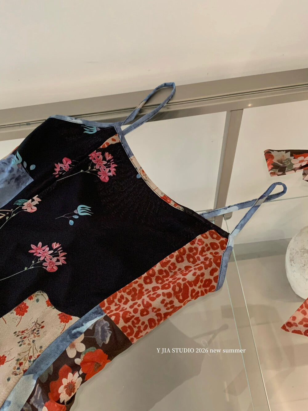 Floral Patchwork Spaghetti Strap Ruffle Maxi Dress 6