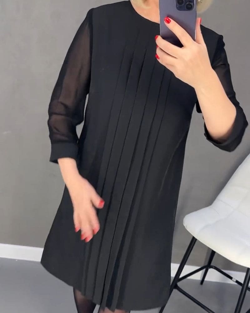 V-Neck 3/4 Sleeve Ruched Midi Dress