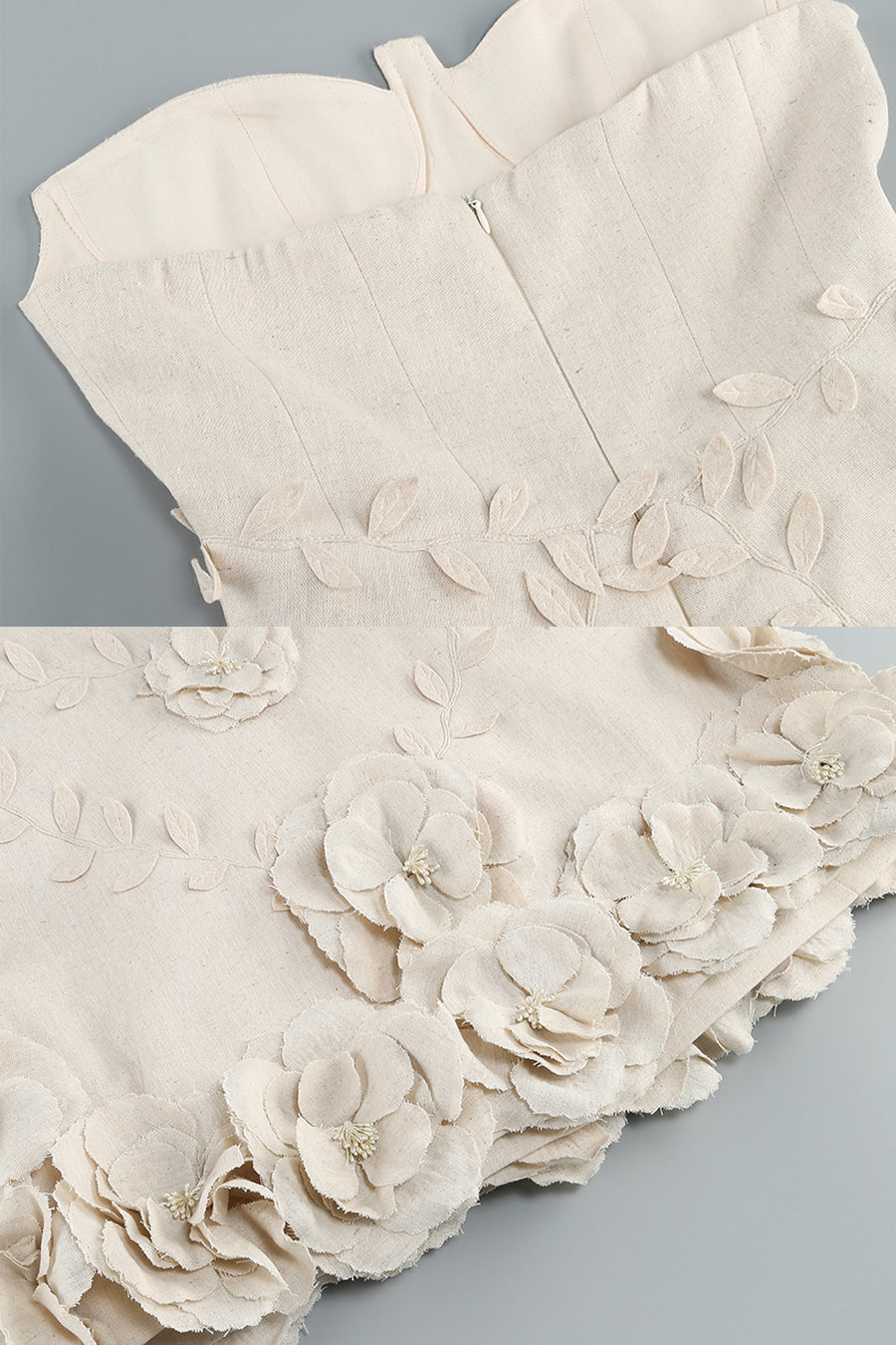 Bustier Dress With 3D Floral Appliqués - Ivoire - View 13