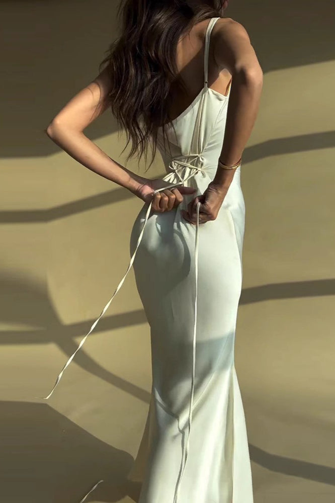 Satin Cowl Neck Spaghetti Strap Slim Maxi Prom Dress - View 5