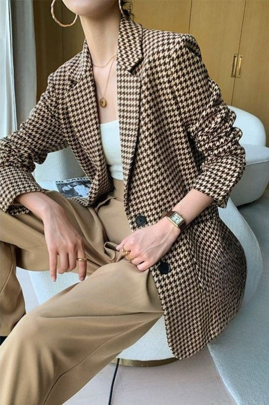 Classic Tweed Houndstooth Blazer