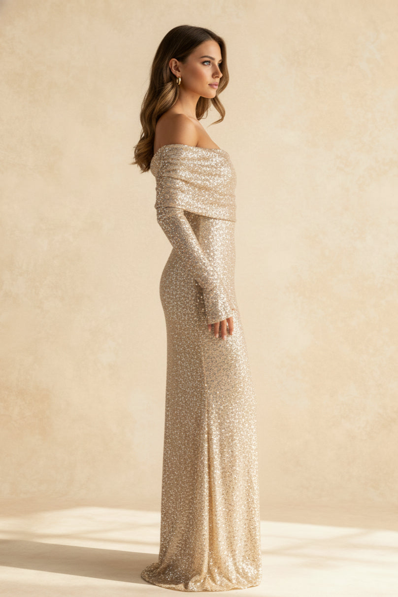 Sequin V-Neck Long Sleeve Bodycon Maxi Dress - View 5