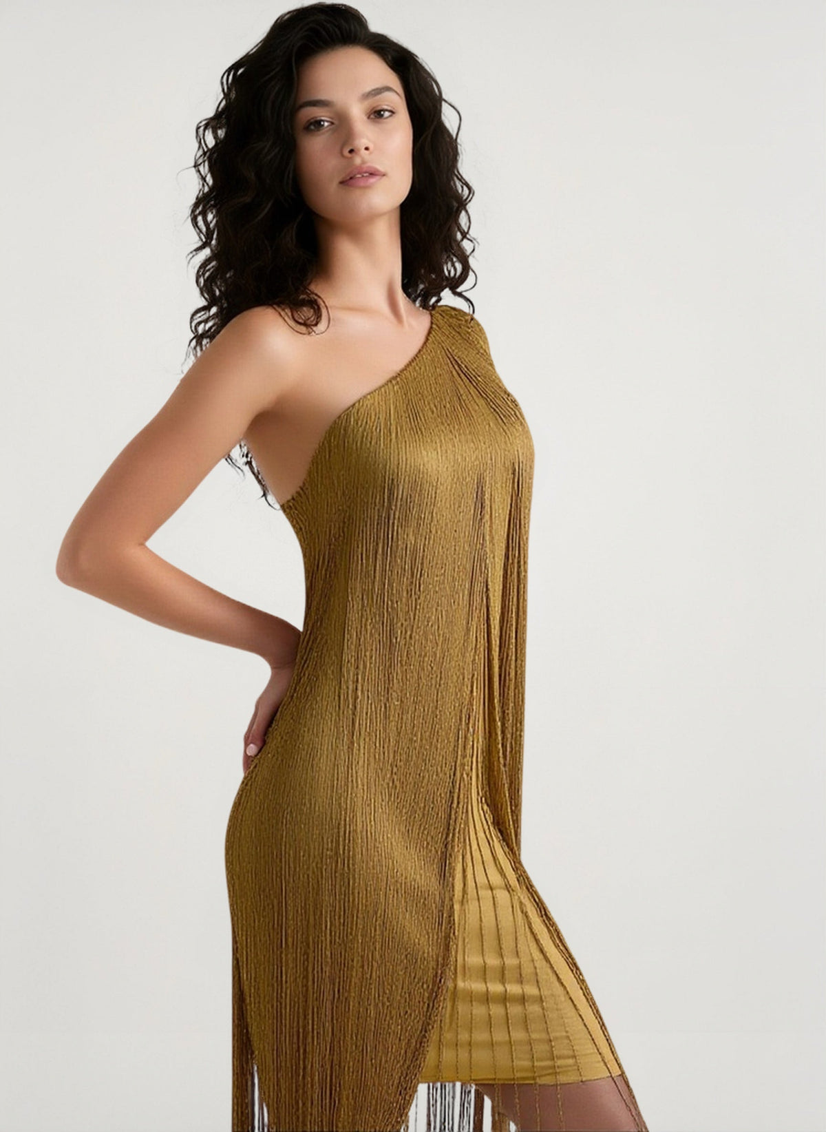 One Shoulder Fringe Bodycon Mini Cocktail Dress