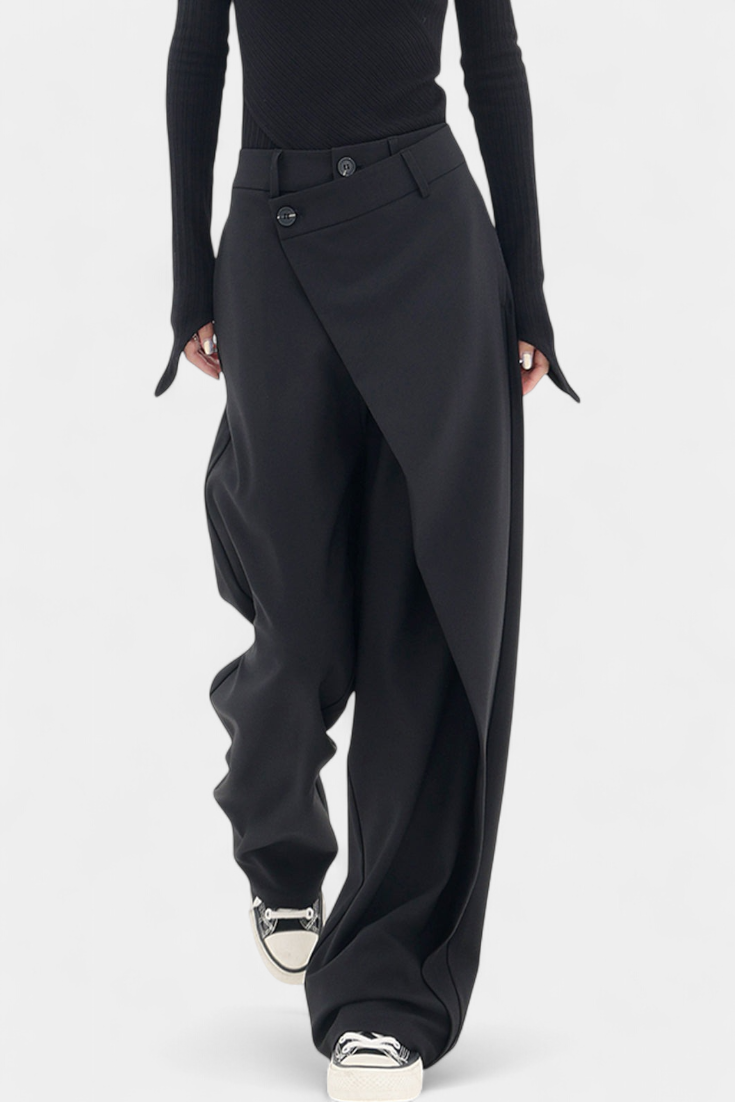 High Waist Asymmetric Wrap Front Wide Leg Trousers 2