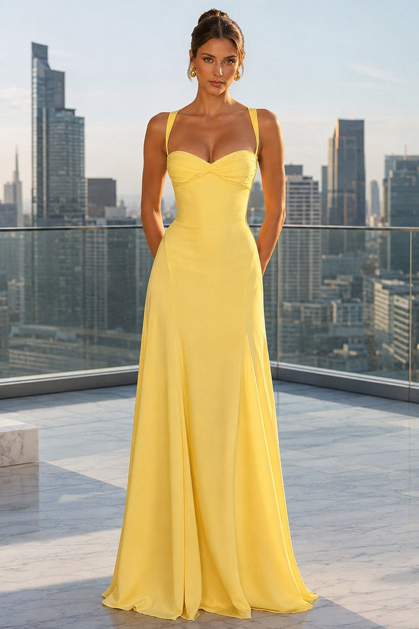 Sweetheart Wide Strap Ruched Bust Princess Seam A-Line Maxi Gown