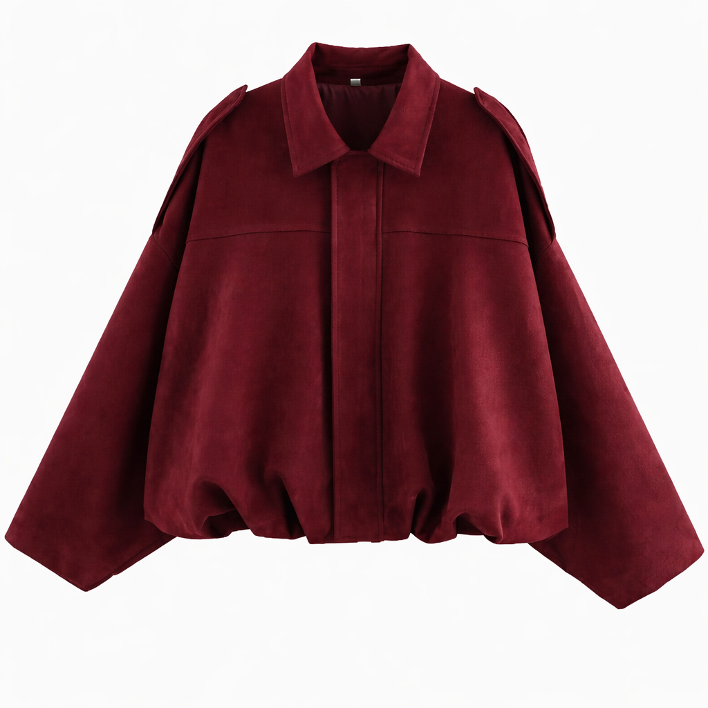 Collared Drop Shoulder Suede Look Oversized Jacket 10
