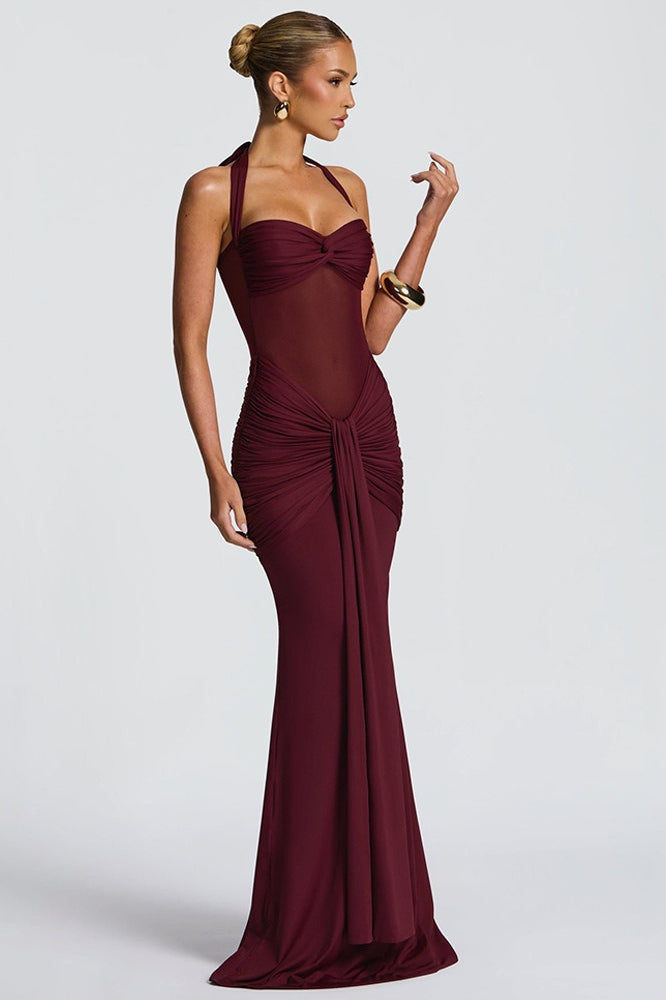Halter Neck Twist Front Sheer Waist Mermaid Gown - View 7