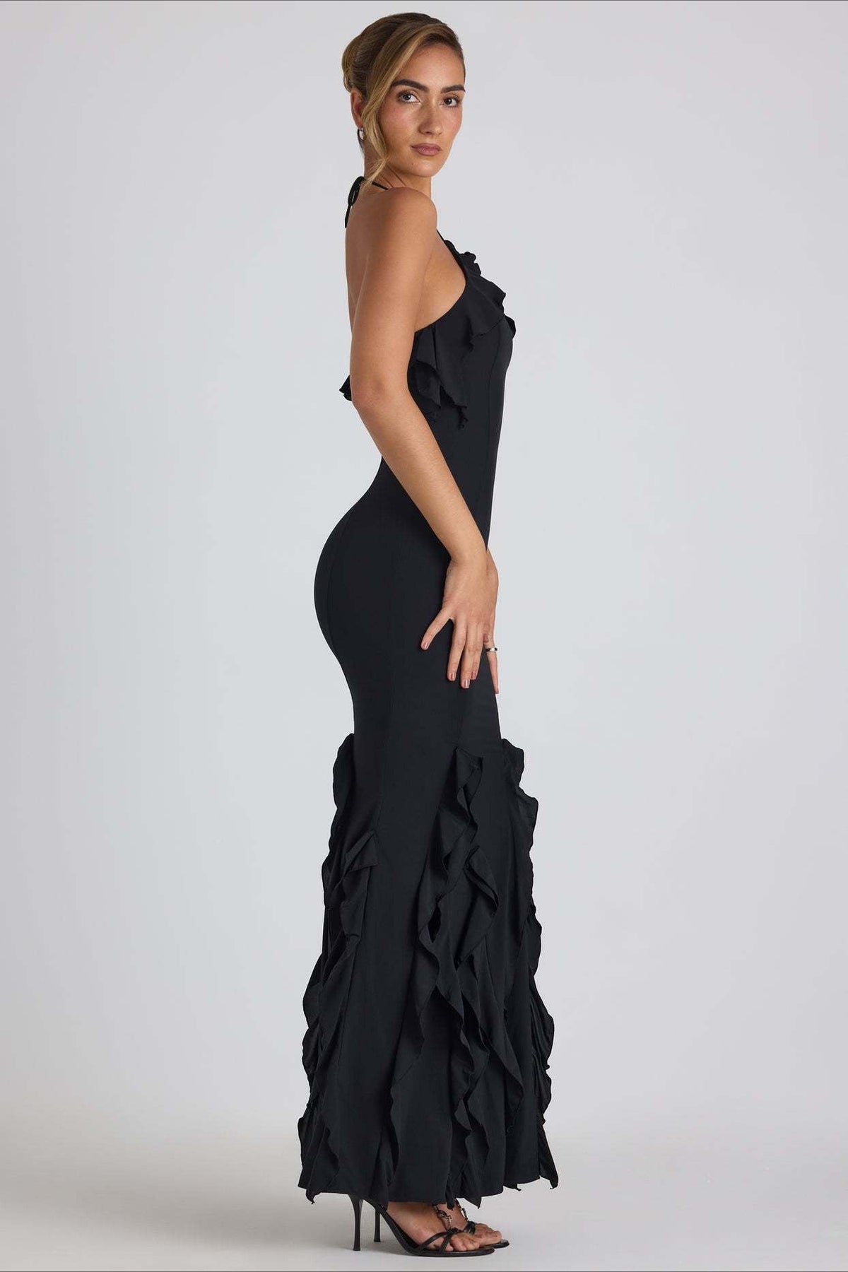 Halter Neck Ruffle Fishtail Mermaid Gown - View 9