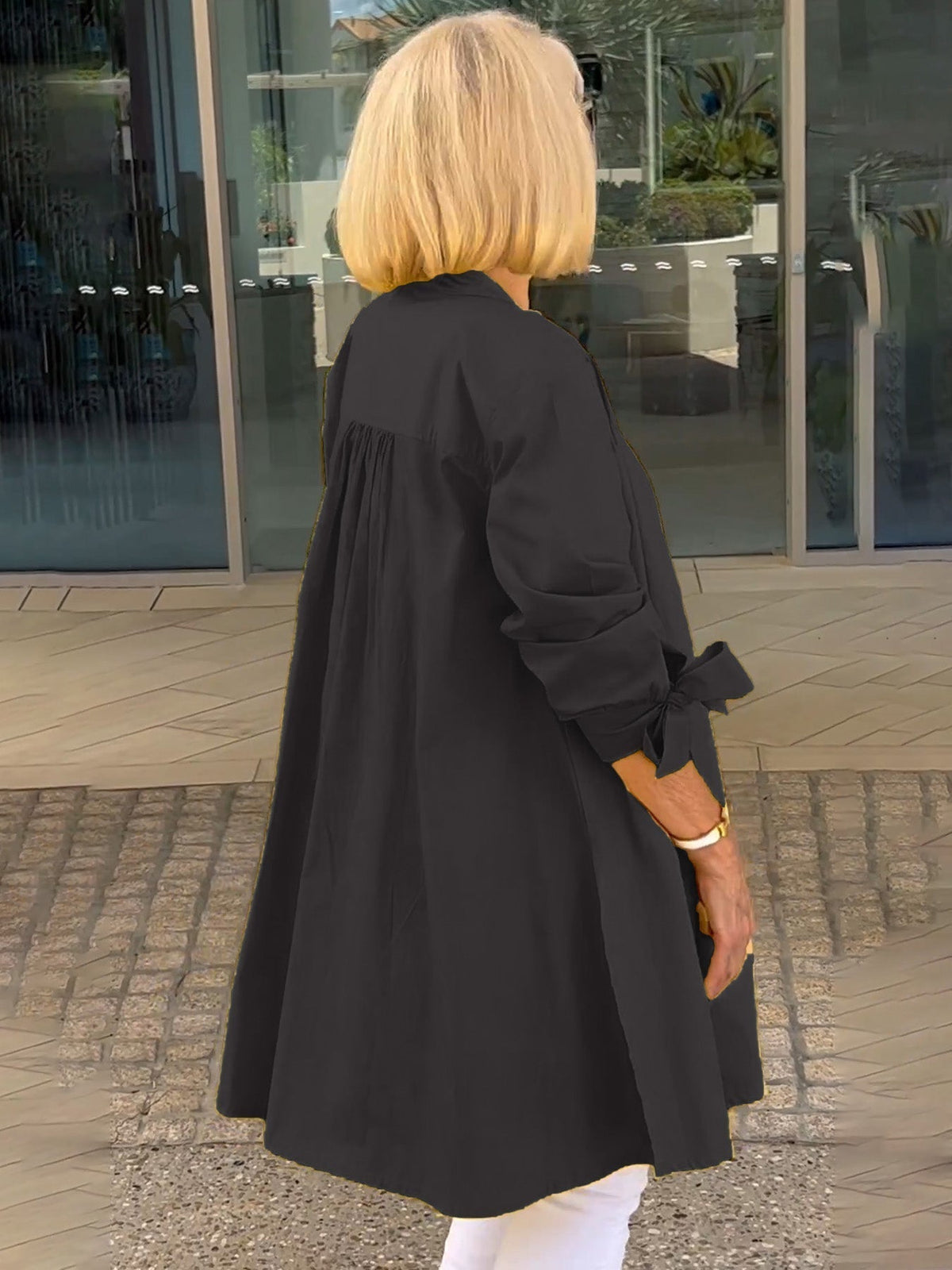 Band Collar Roll Sleeve Button Longline Shirt Jacket 18