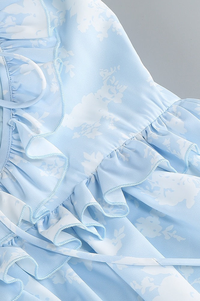 Floral Square Neck Ruffle Strap Tiered Maxi Prom Dress - View 9
