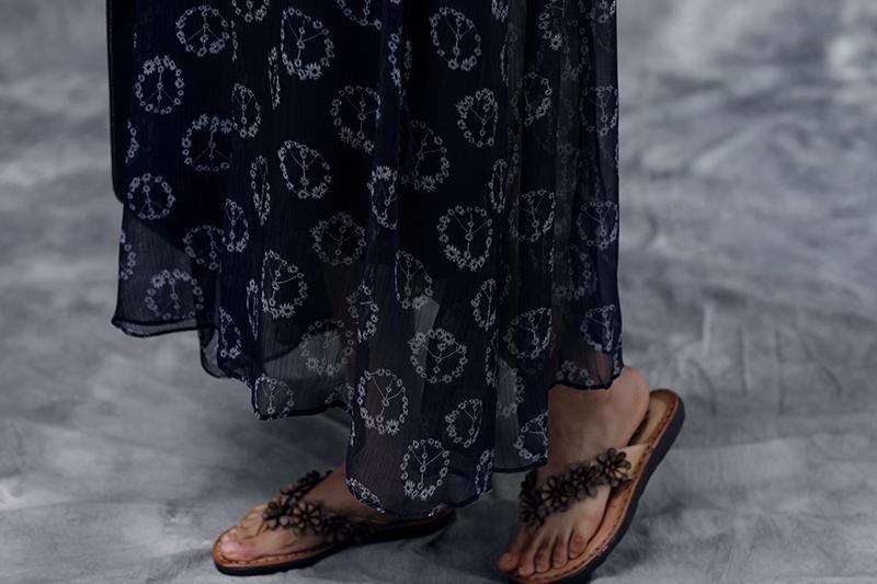 Peace Sign Print Henley Neck Short Sleeve Drawstring Maxi Dress - View 5