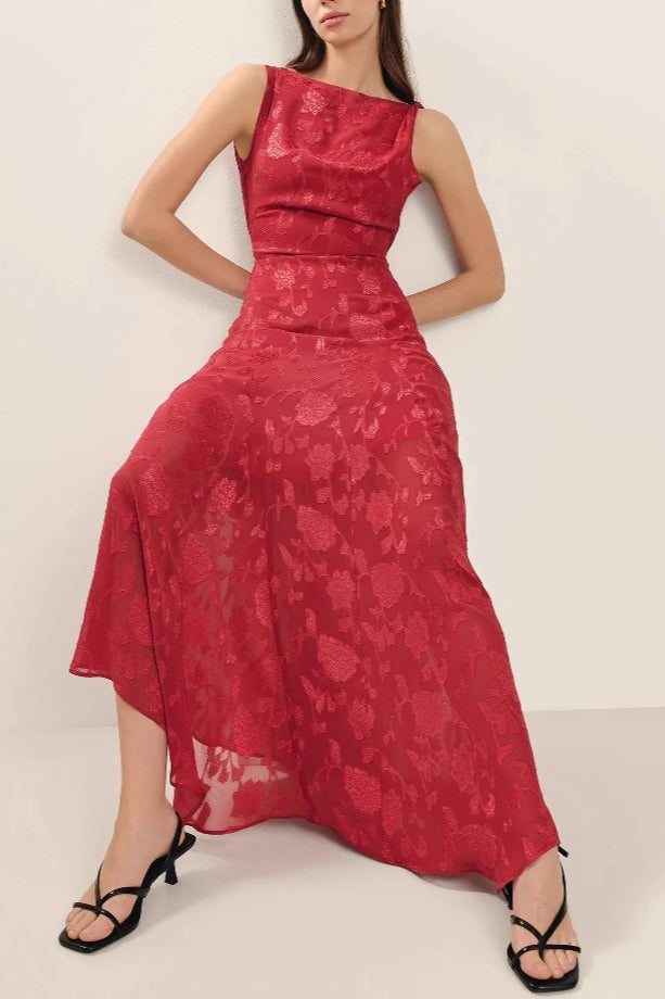 Irregular Hem Red Backless Lace Dress - View 2