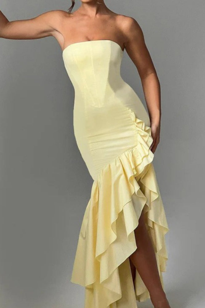 Strapless Corset Ruffle Mermaid High Low Maxi Dress - View 9