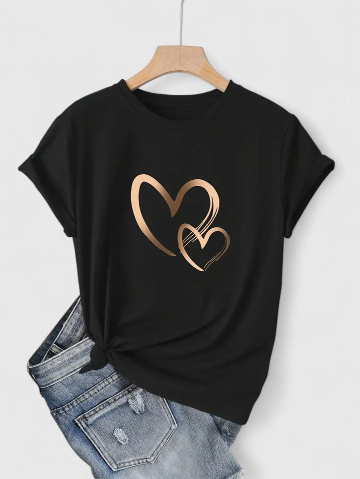 Heart Print Crew Neck Short Sleeve T-Shirt 12