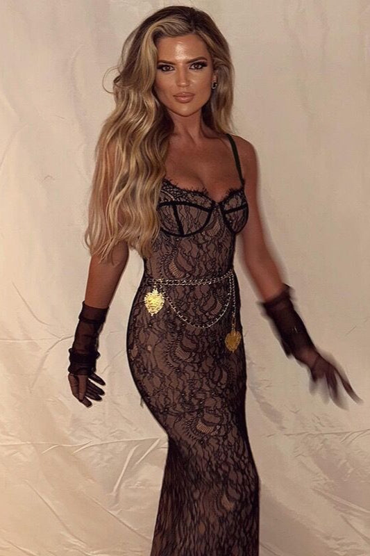 Lace Sweetheart Spaghetti Strap Sheer Mermaid Maxi Dress - View 5