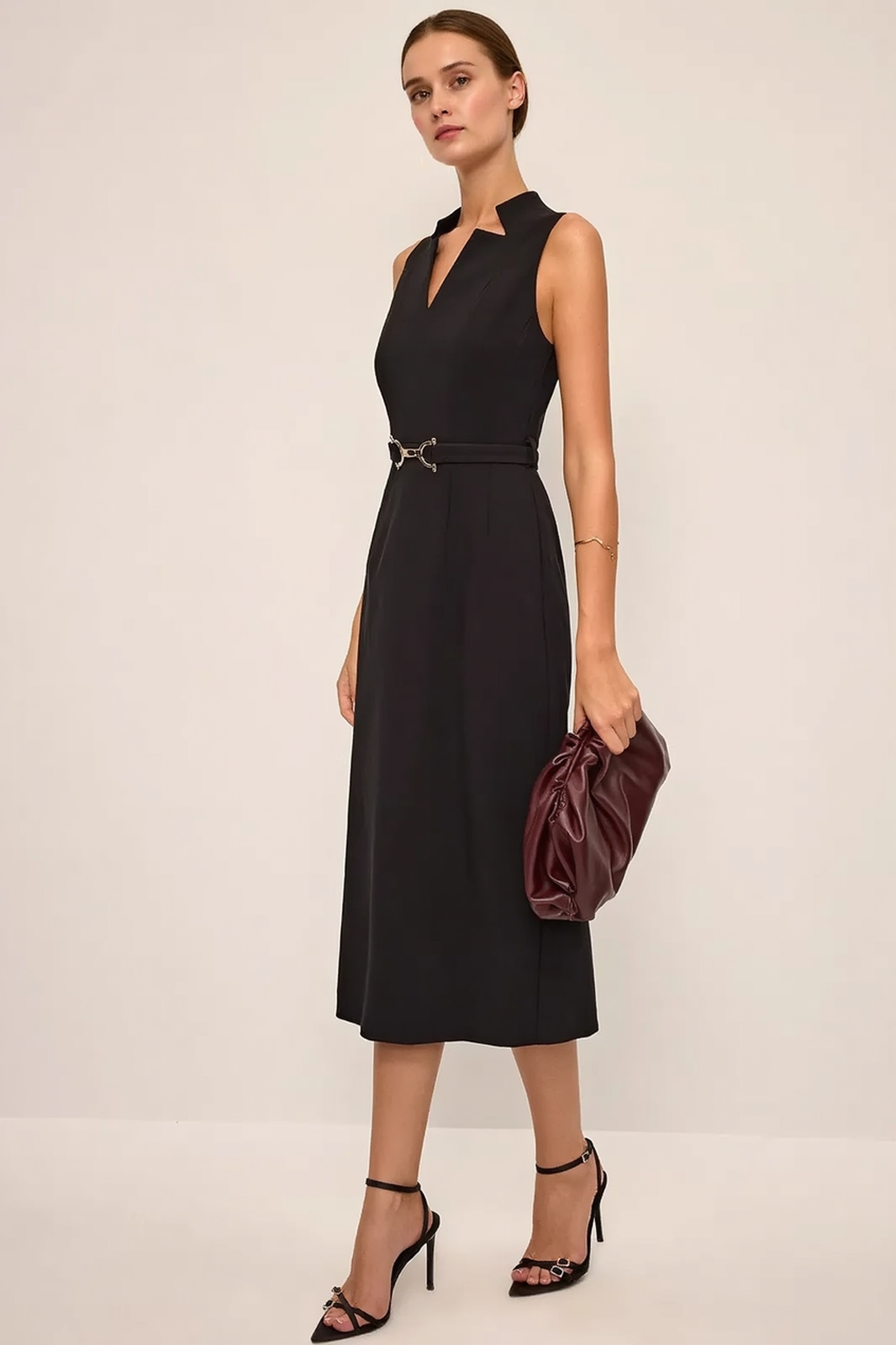 Buckle Waist Cinched Work Dress