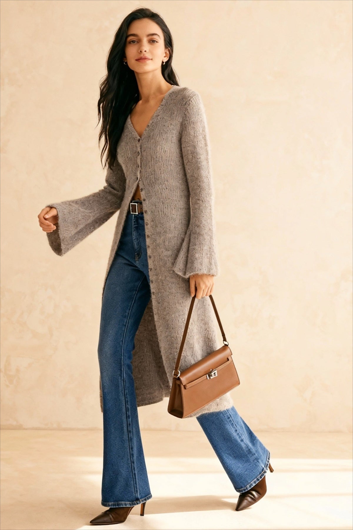 French Retro Elegant Long-Sleeve Mid-Length Knit Cardigan