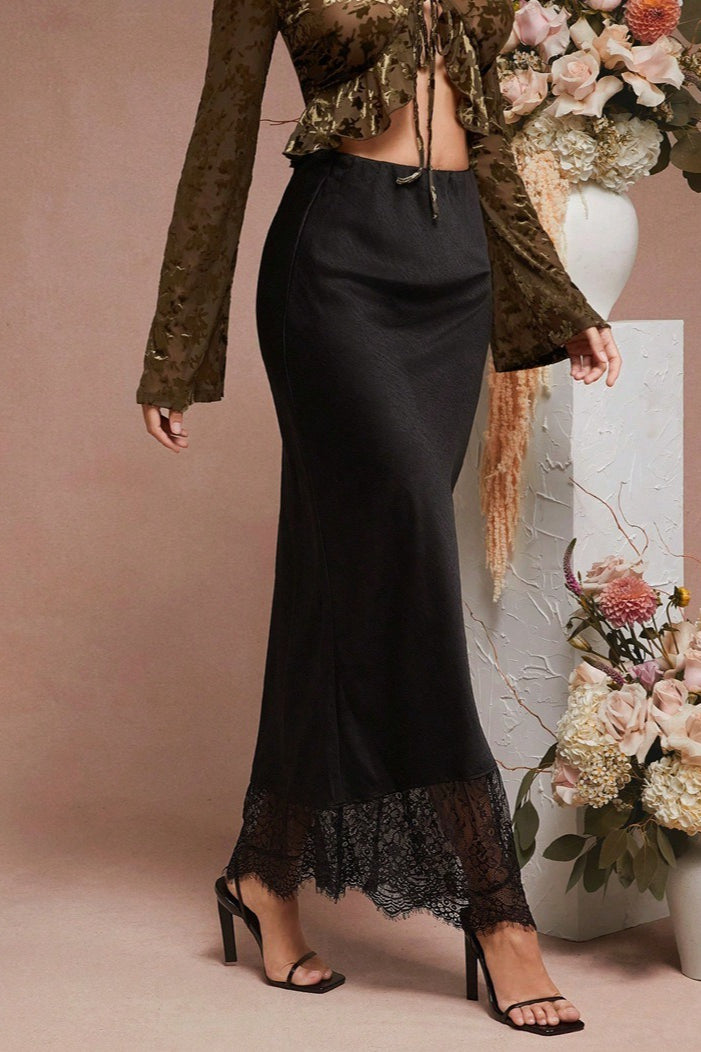 Sheer Lace Satin Skirt