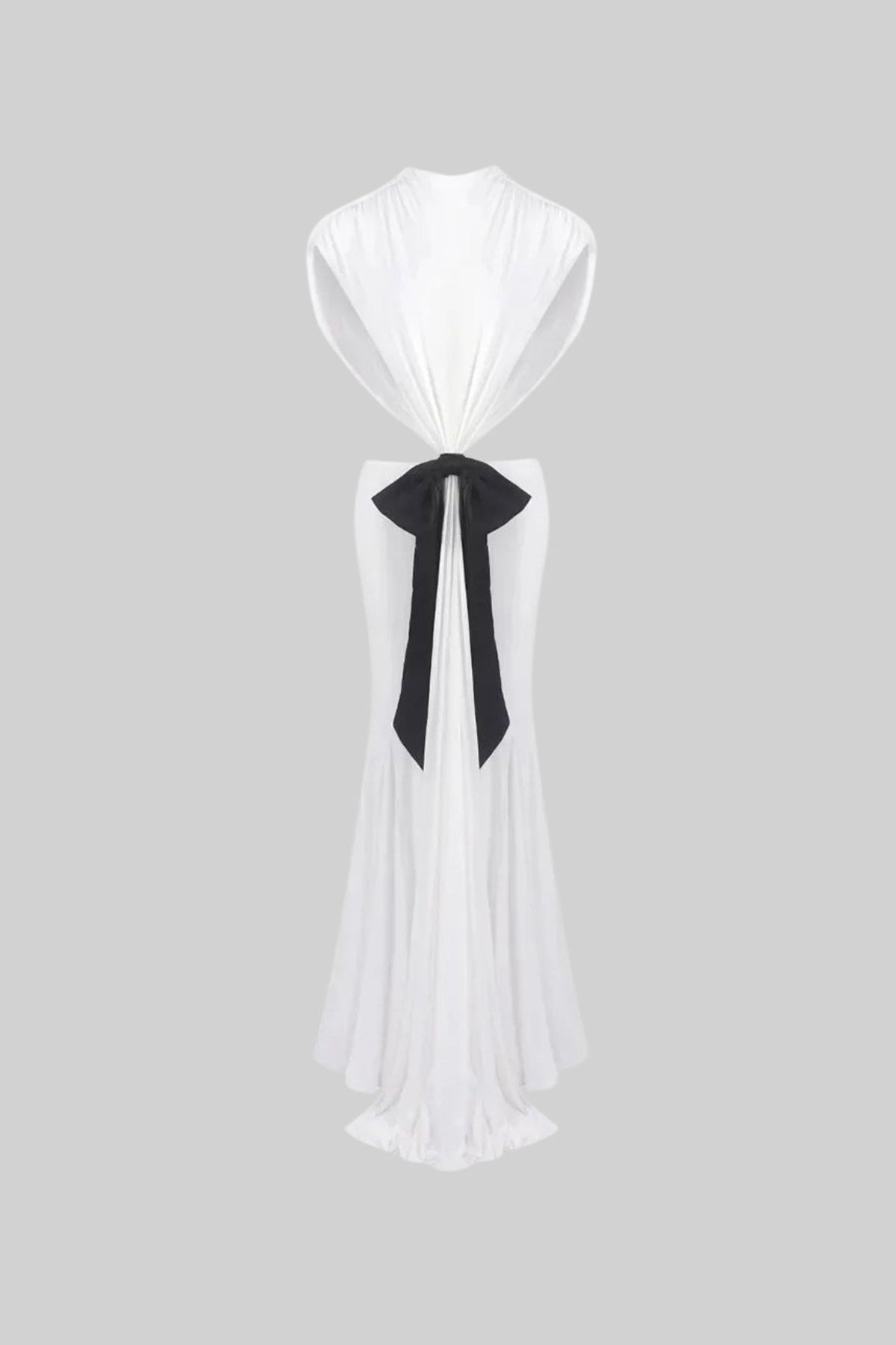 Mock Neck Cut Out Bow Draped Column Maxi Gown - View 2
