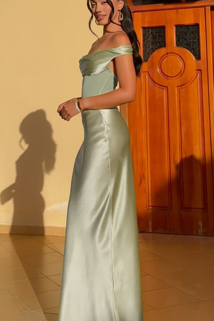 Satin Off Shoulder Corset Mermaid Maxi Dress - View 3