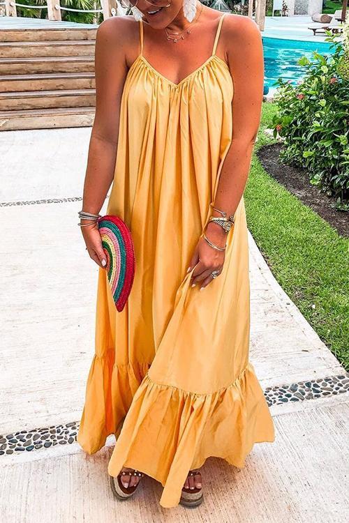 Spaghetti Strap V-Neck Tiered Ruffle Hem Maxi Dress - View 7