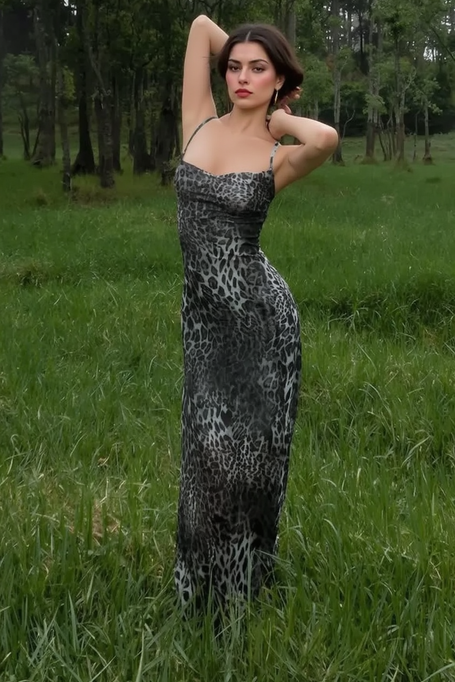 Leopard Backless Cocktail Slip Dress