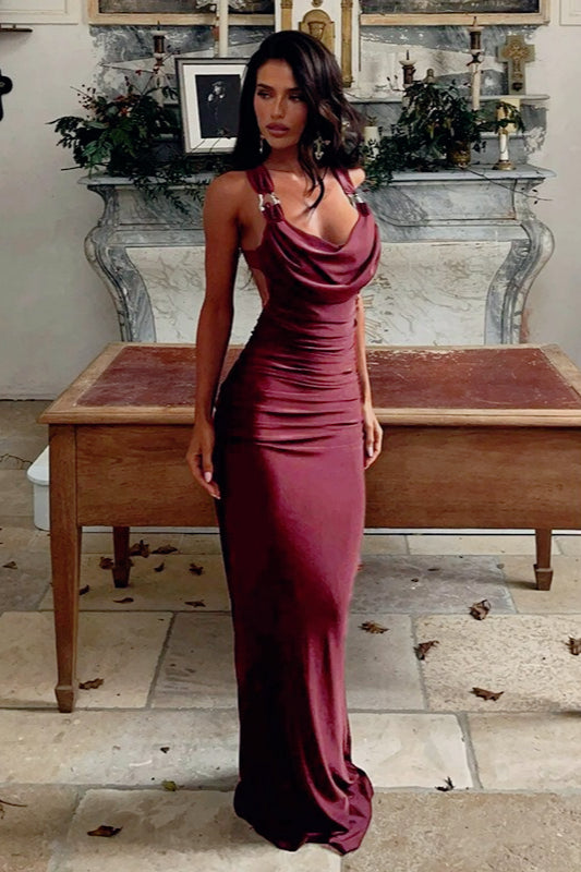 Cowl Neck Ruched Mermaid Maxi Dress 3