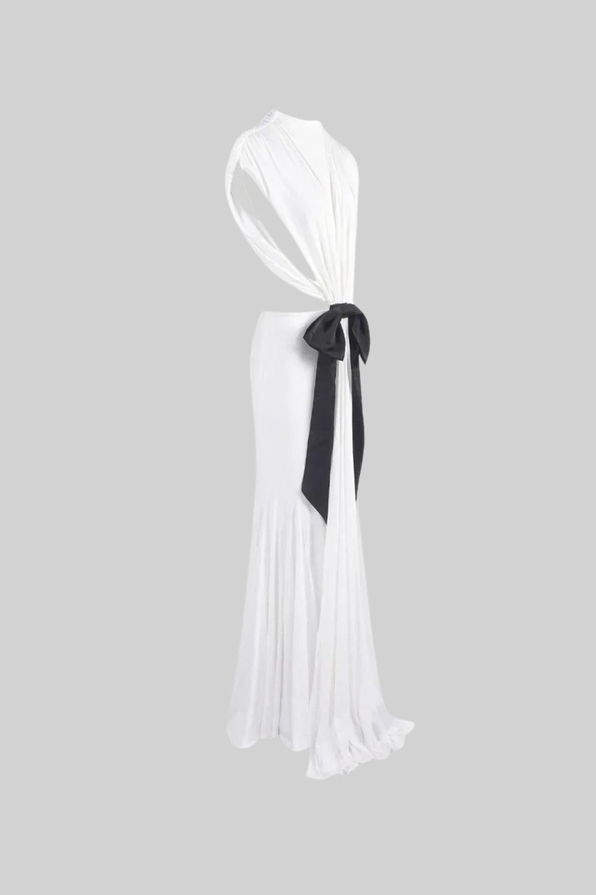 Mock Neck Cut Out Bow Draped Column Maxi Gown - View 3