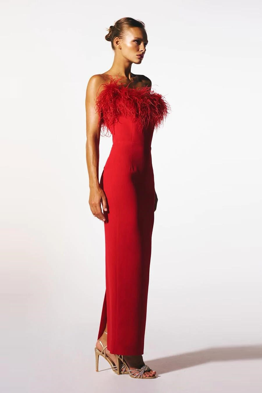 Feather Trim Off Shoulder Bodycon Maxi Prom Dress - View 6